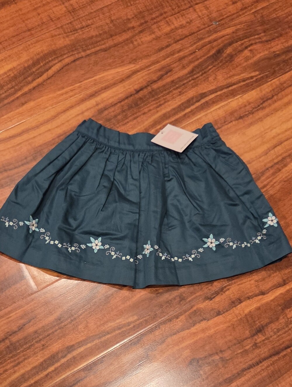 Janie and Jack NWT 12-18 Months Teal Sateen Floral Embroidered Skirt